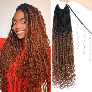 Unionbeauty 24 Inch Goddess Locs Crochet Hair 9 Packs Pre-looped Boho Faux Locs Soft Crochet Hair with Curly Ends River Locs Crochet Braids Synthetic Crochet Hair Extensions For Women 1B/30#
