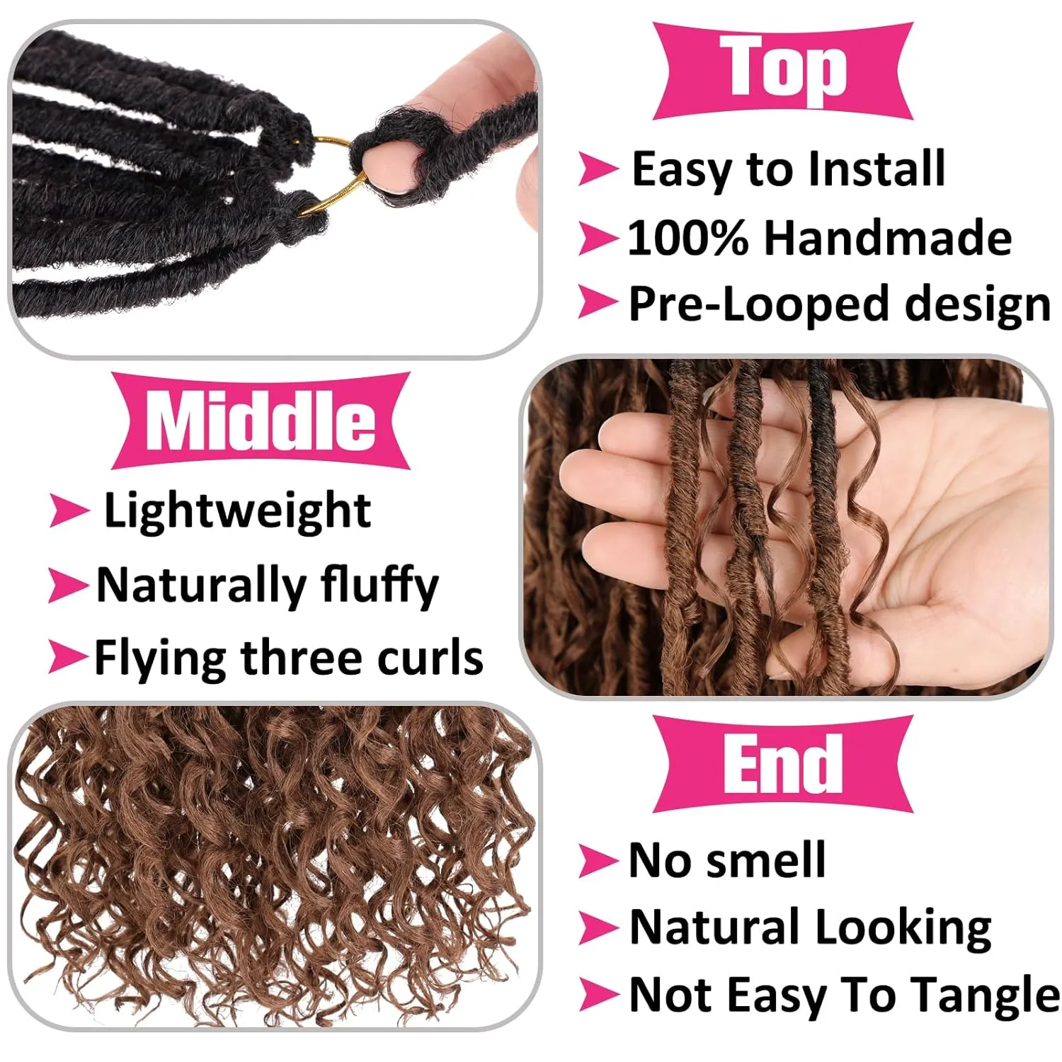 Unionbeauty 24 Inch Goddess Locs Crochet Hair 9 Packs Pre-looped Boho Faux Locs Soft Crochet Hair with Curly Ends River Locs Crochet Braids Synthetic Crochet Hair Extensions For Women 1B/30#
