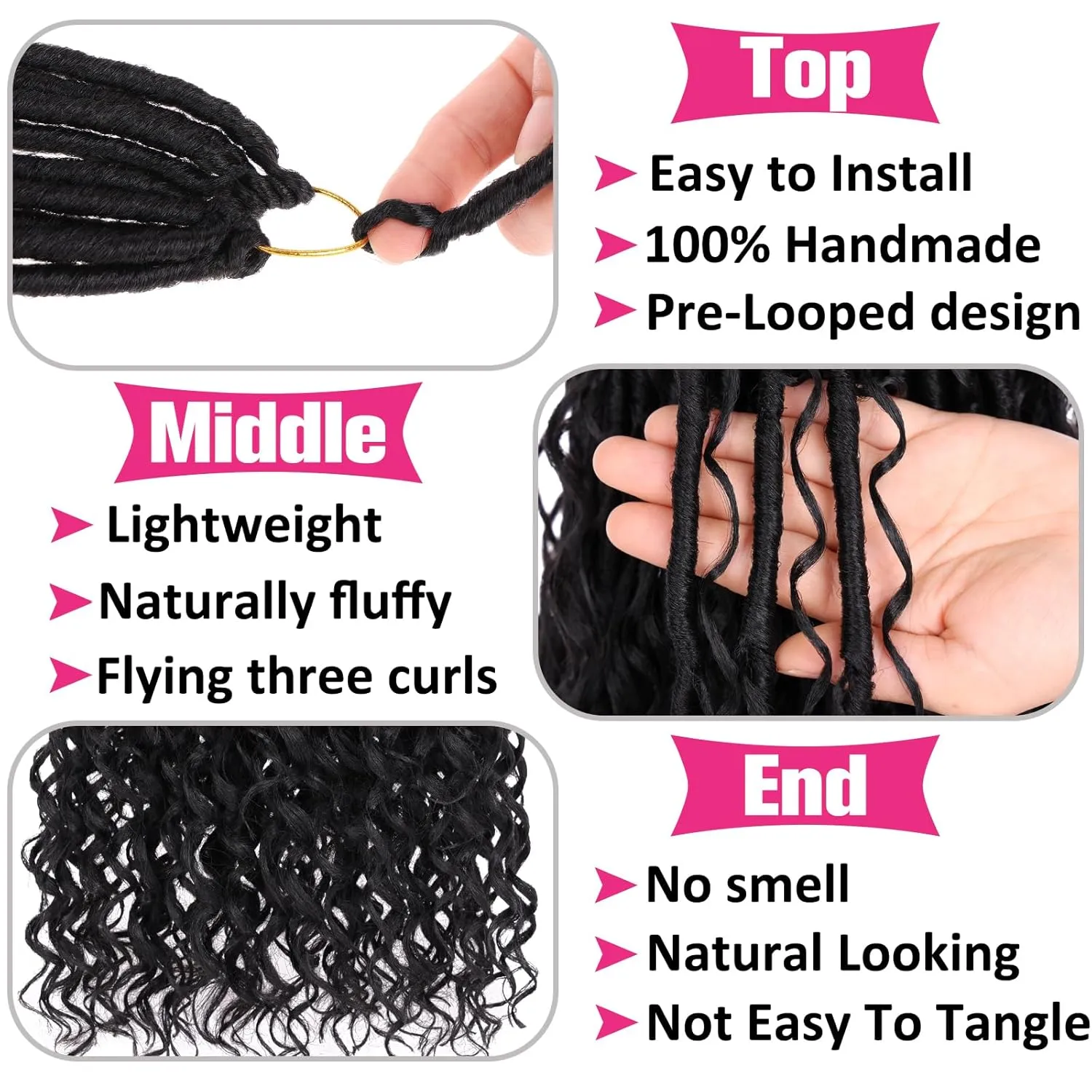Unionbeauty Pre Looped Goddess Locs Crochet Hair 24 Inch 9 Packs Goddess Faux Locs with Curly Ends Black Boho Locs Crochet Hair Synthetic River Locs Crochet Hair Extensions For Women 1B#