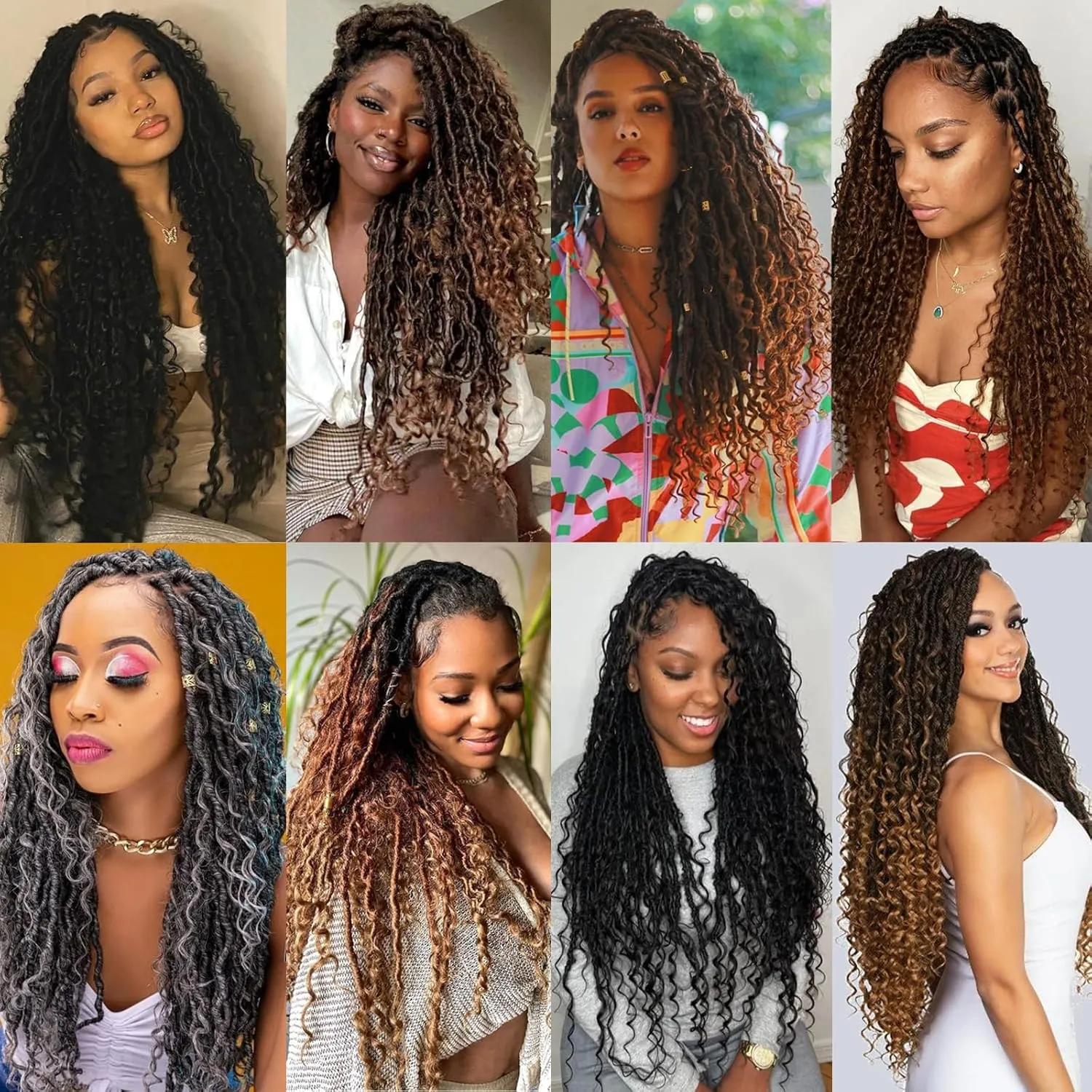 Unionbeauty Pre Looped Goddess Locs Crochet Hair 24 Inch 9 Packs Goddess Faux Locs with Curly Ends Black Boho Locs Crochet Hair Synthetic River Locs Crochet Hair Extensions For Women 1B#