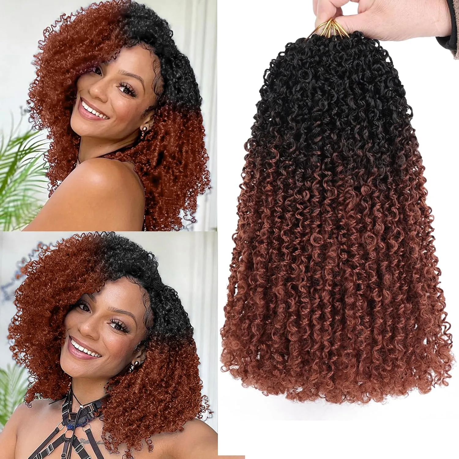 Unionbeauty Pre-looped Yanky Twists Crochet Braids Hair 12 Inch 8 PCS Copper Red Bohemian Pre-twisted Micro Passion Twist Hair Ginger Spring Twist with Bouncy Synthetic Crochet Hair Extensions 1B/350#