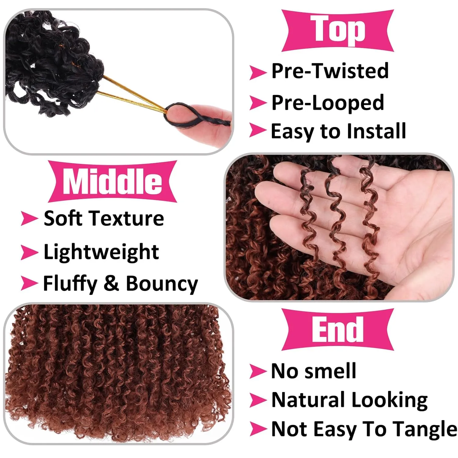 Unionbeauty Pre-looped Yanky Twists Crochet Braids Hair 12 Inch 8 PCS Copper Red Bohemian Pre-twisted Micro Passion Twist Hair Ginger Spring Twist with Bouncy Synthetic Crochet Hair Extensions 1B/350#