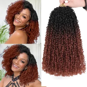 Unionbeauty Pre-looped Yanky Twists Crochet Braids Hair 12 Inch 8 PCS Copper Red Bohemian Pre-twisted Micro Passion Twist Hair Ginger Spring Twist with Bouncy Synthetic Crochet Hair Extensions 1B/350#