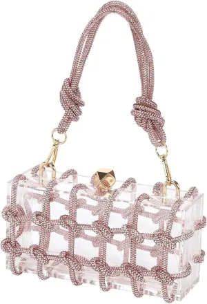 uxcell Evening Bags, Acrylic Clutch Purse Marbling Bag Wedding Prom Party, Pink