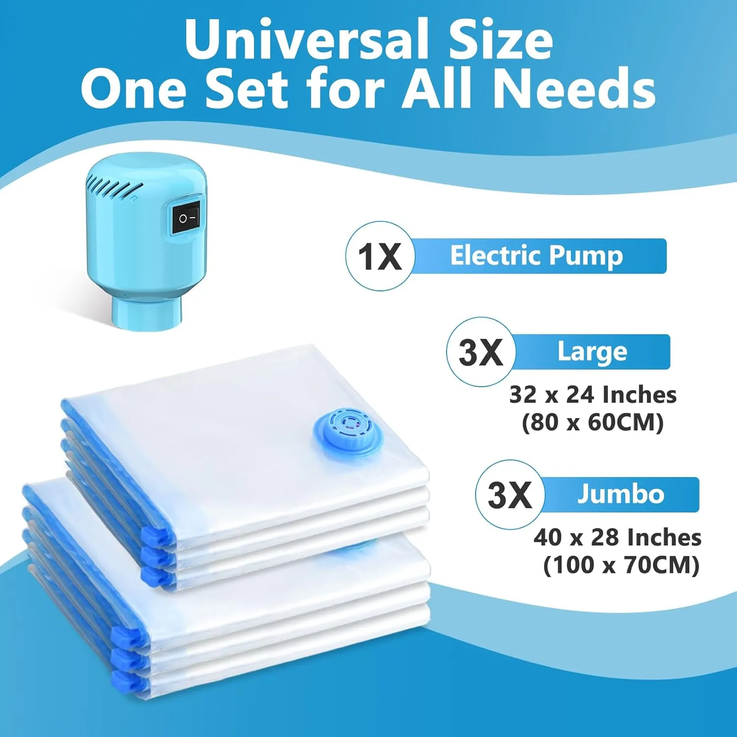 Vacuum Seal Bags for Clothing Travel, 6 Pack Space Saver Vacuum Storage Bags with Electric Pump,Portable Compression Sealer for Clothes, Blankets, Bedding & Travel,Good for Storage and Organization