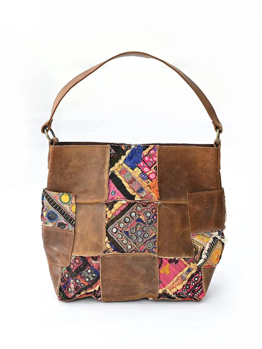 VAGATOR - VINTAGE FABRIC & LEATHER PATCHWORK HAND BAG