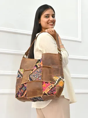 VAGATOR - VINTAGE FABRIC & LEATHER PATCHWORK HAND BAG