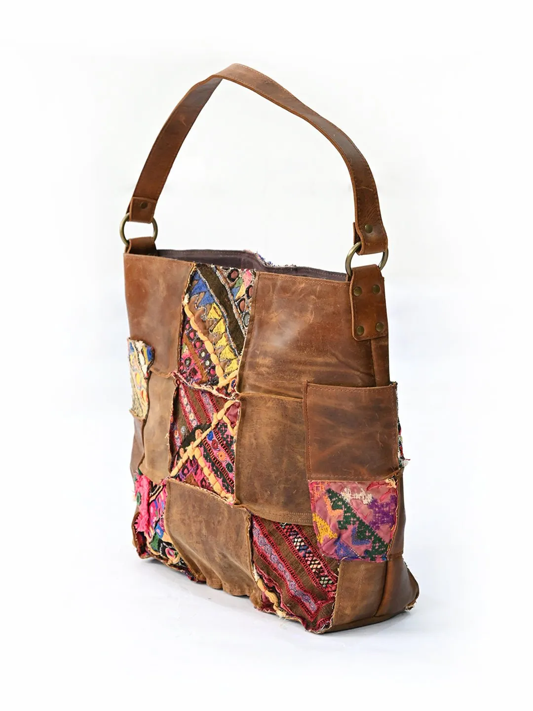 VAGATOR - VINTAGE FABRIC & LEATHER PATCHWORK HAND BAG