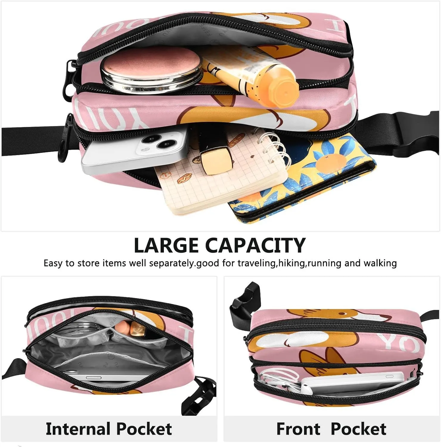Valentine's Day Fanny Pack Crossbody Bags for Women Men Cute Corgi Belt Bag Waterproof Fashion Waist Packs Unisex with Adjustable Strap for Running Workout Travel Hiking Cycling