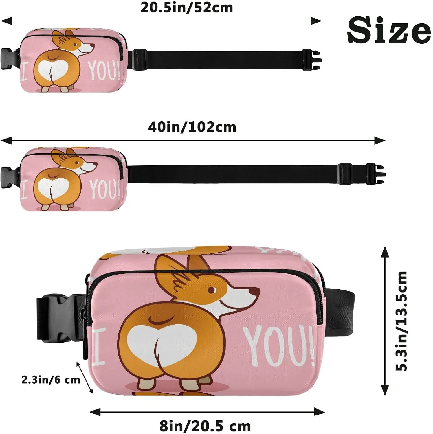 Valentine's Day Fanny Pack Crossbody Bags for Women Men Cute Corgi Belt Bag Waterproof Fashion Waist Packs Unisex with Adjustable Strap for Running Workout Travel Hiking Cycling