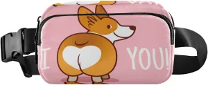Valentine's Day Fanny Pack Crossbody Bags for Women Men Cute Corgi Belt Bag Waterproof Fashion Waist Packs Unisex with Adjustable Strap for Running Workout Travel Hiking Cycling