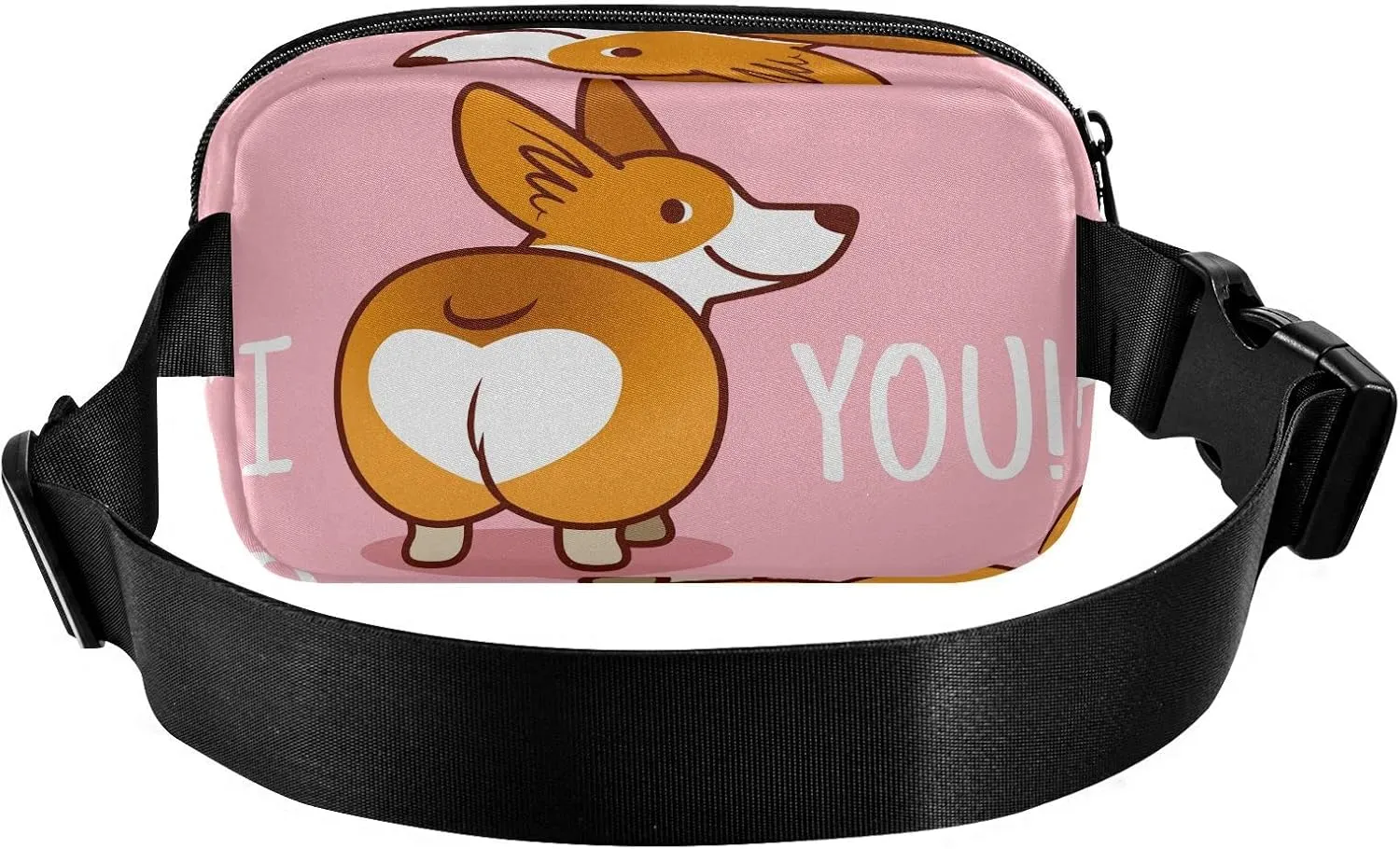 Valentine's Day Fanny Pack Crossbody Bags for Women Men Cute Corgi Belt Bag Waterproof Fashion Waist Packs Unisex with Adjustable Strap for Running Workout Travel Hiking Cycling
