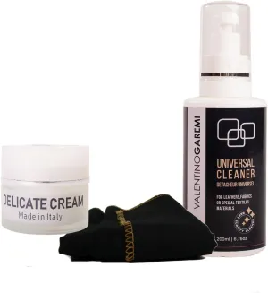 VALENTINO GAREMI Precious Leathers Care Bundle – Trio Cleaner Conditioner & Applicator Cotton Cloth – Intended to Designer Name Delicate Leather as Shoes Bag Purse Wallet or Garments – Made in Italy