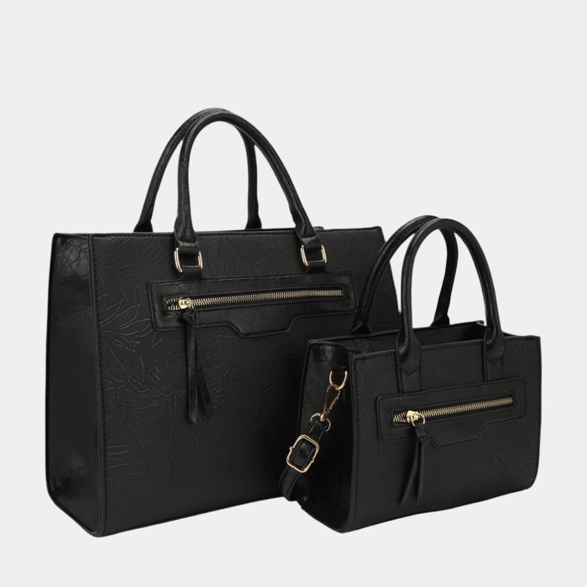 Vera 2-Piece Vegan Leather Zipper Tote Bag