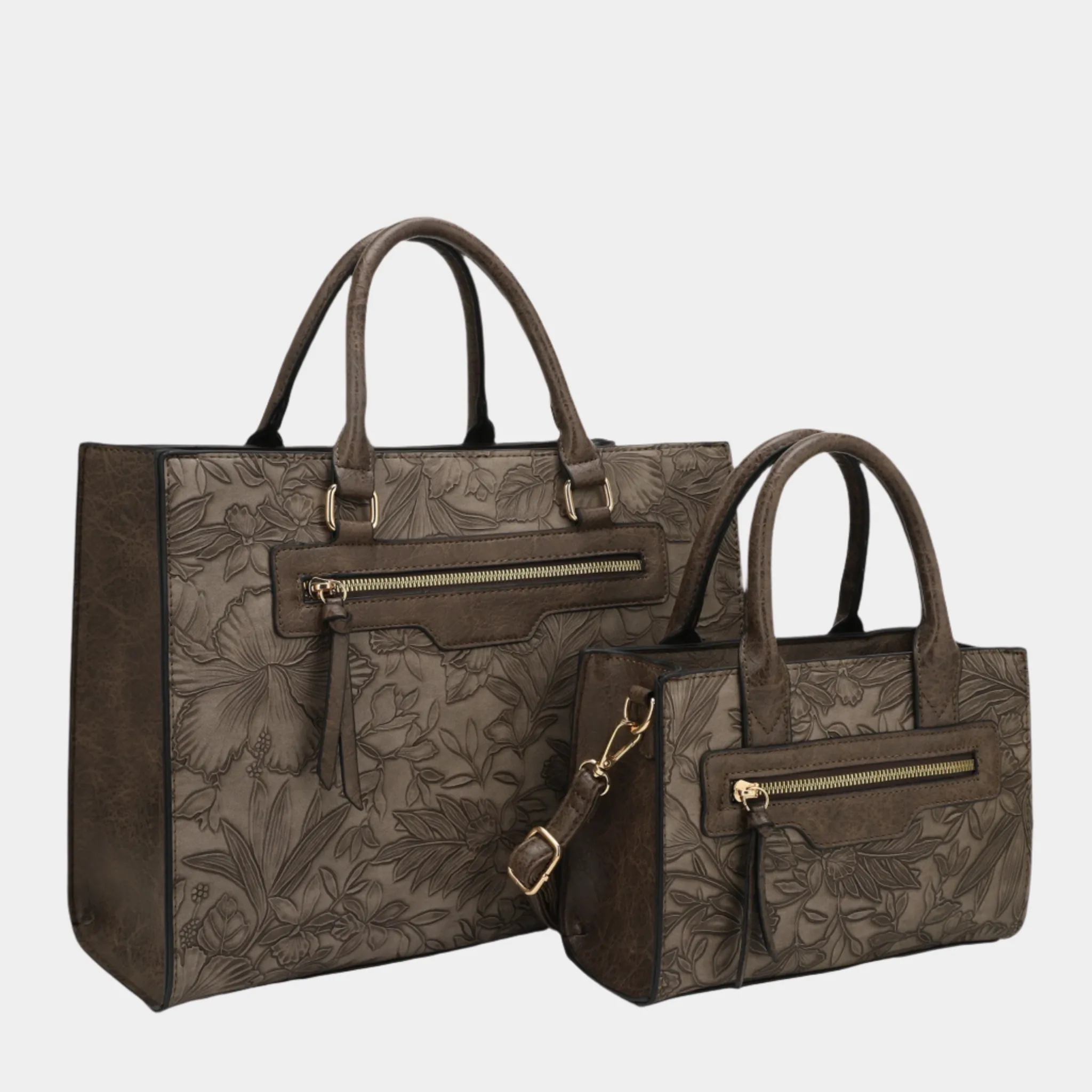 Vera 2-Piece Vegan Leather Zipper Tote Bag