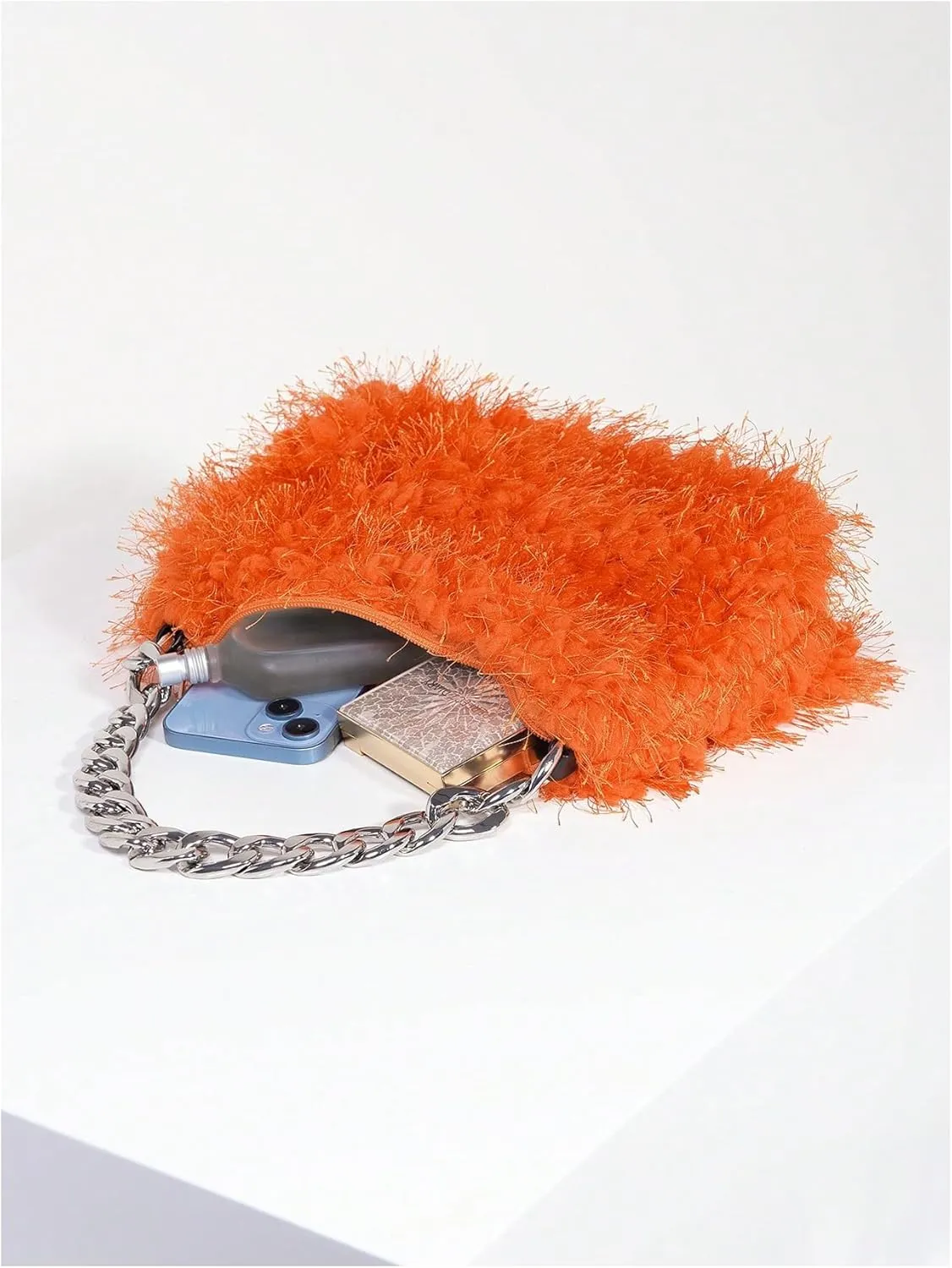 Verdusa Women's Fluffy Faux Fur Underarm Bags Fuzzy Shoulder Bag Plush Purse