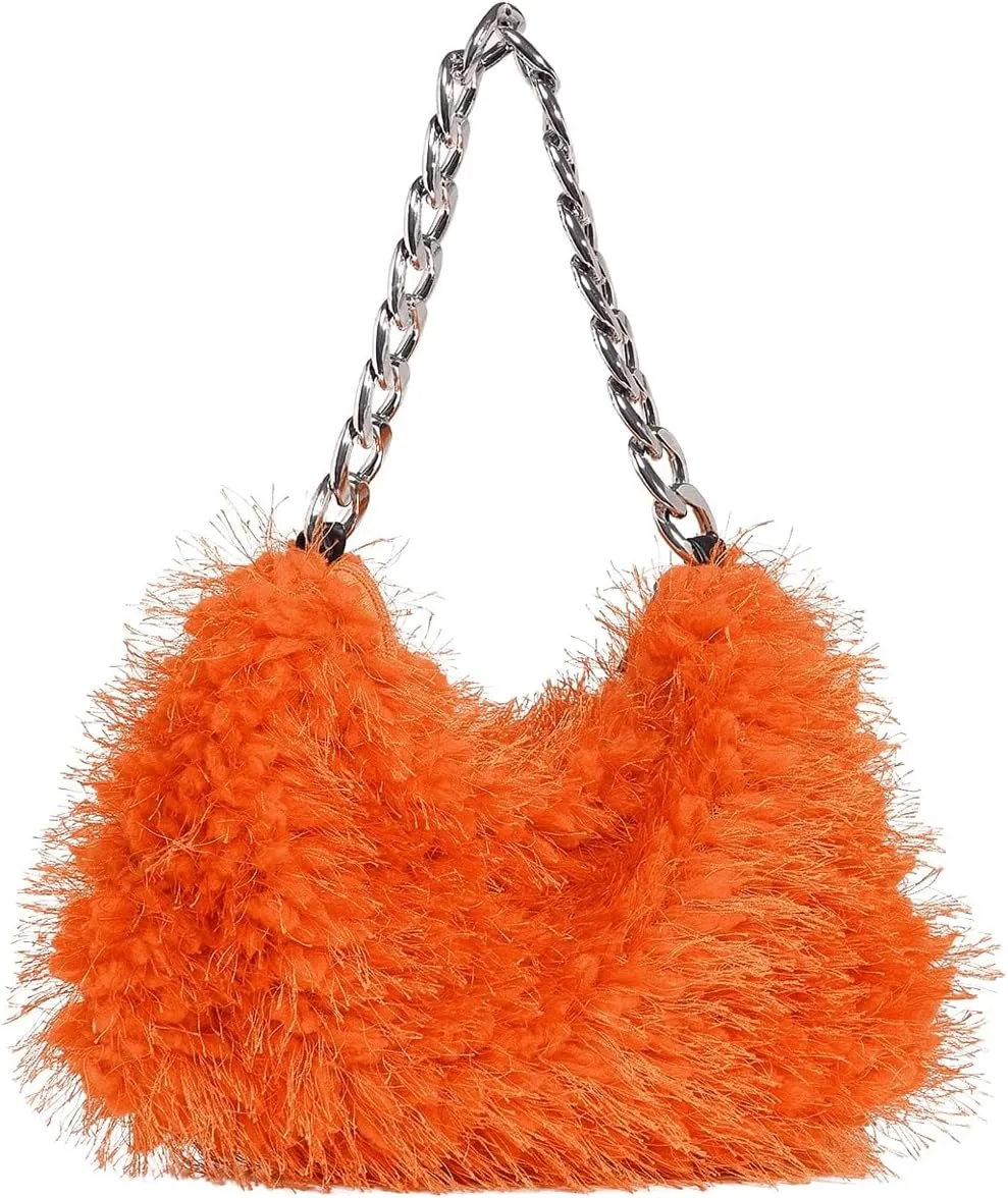 Verdusa Women's Fluffy Faux Fur Underarm Bags Fuzzy Shoulder Bag Plush Purse