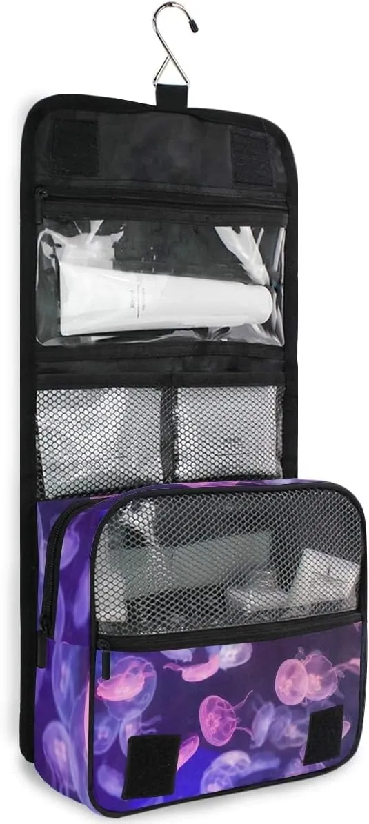VIKKO Jellyfish Hanging Toiletry Bags Cosmetic Bags Portable Makeup Bags Pouch Cosmetic Travel Cases Wash Gargle Bag Travel Toiletries Bag Organizer for Women Girls Men