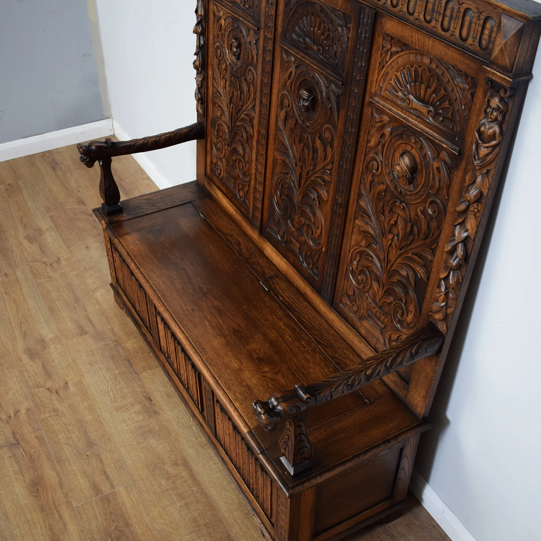 Vintage Carved Oak Settle