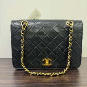 Vintage Chanel Lambskin Black Turn-lock Single Full Flap Shoulder Bag LB109946