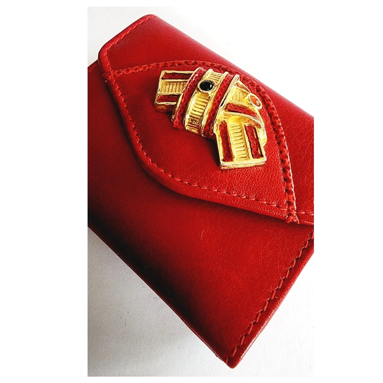 Vintage Judith Leiber Mini Coin Purse Red Leather