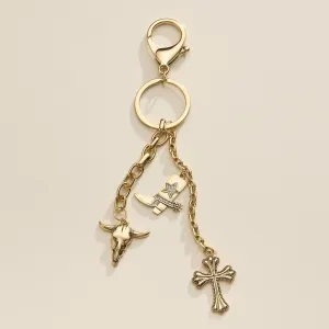 Western Charm Keychain with Cowboy Boot, Skull, and Cross Accents