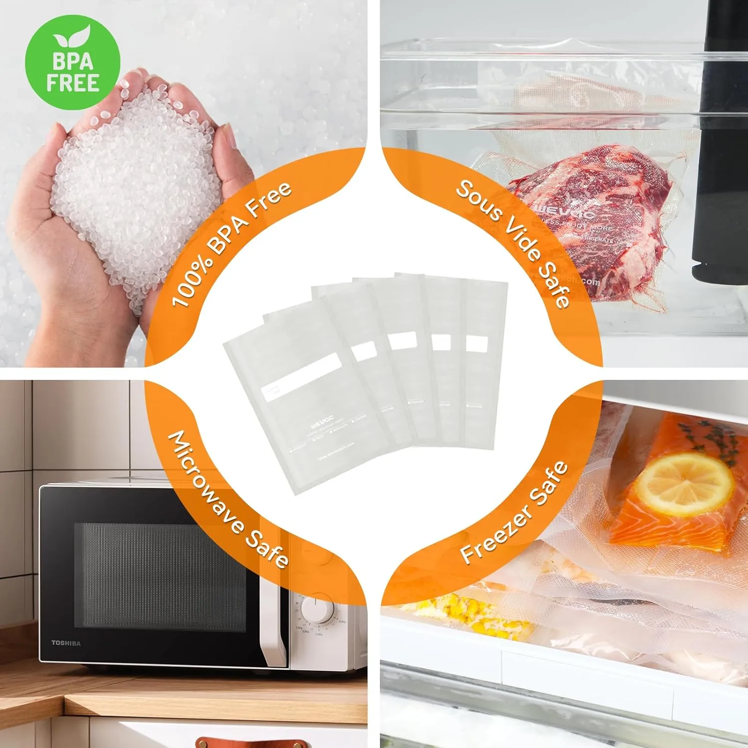 Wevac 6" x 10", 8" x 12" and 11" x 16", 150 Count, Vacuum Sealer Bags for Food Saver, Seal a Meal, Weston, Commercial Grade, BPA Free, Heavy Duty, Great for Vac Storage, Meal Prep and Sous Vide