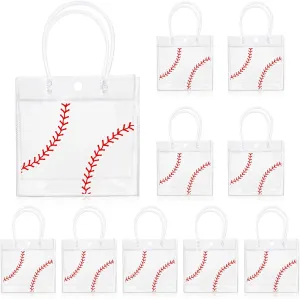 Whaline 12Pcs Baseball Clear PVC Gift Bags Sports Ball Party Favor Bags with Handles Treat Tote Bag for Birthday Holiday Baby Shower, 7.9 x 3.15 x 7.9 Inch