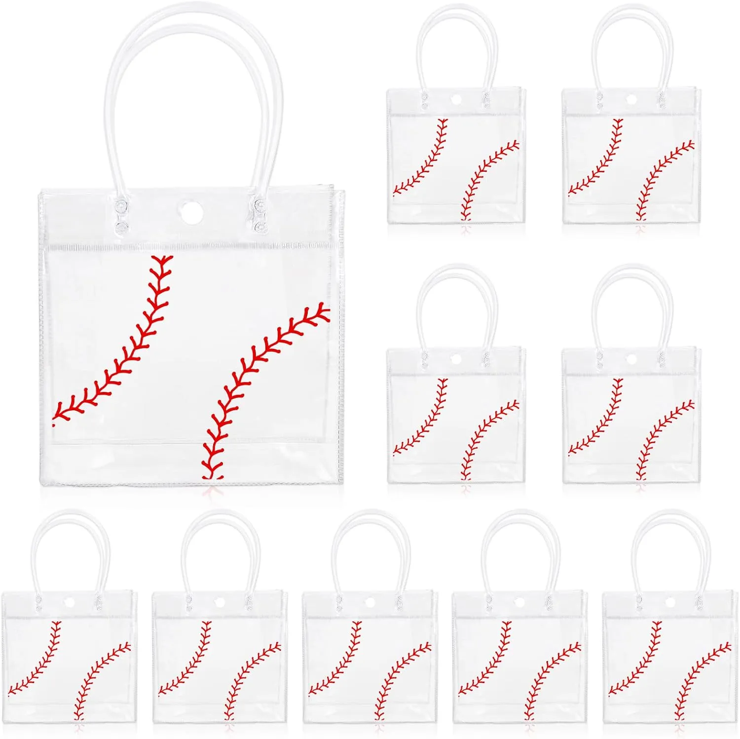 Whaline 12Pcs Baseball Clear PVC Gift Bags Sports Ball Party Favor Bags with Handles Treat Tote Bag for Birthday Holiday Baby Shower, 7.9 x 3.15 x 7.9 Inch