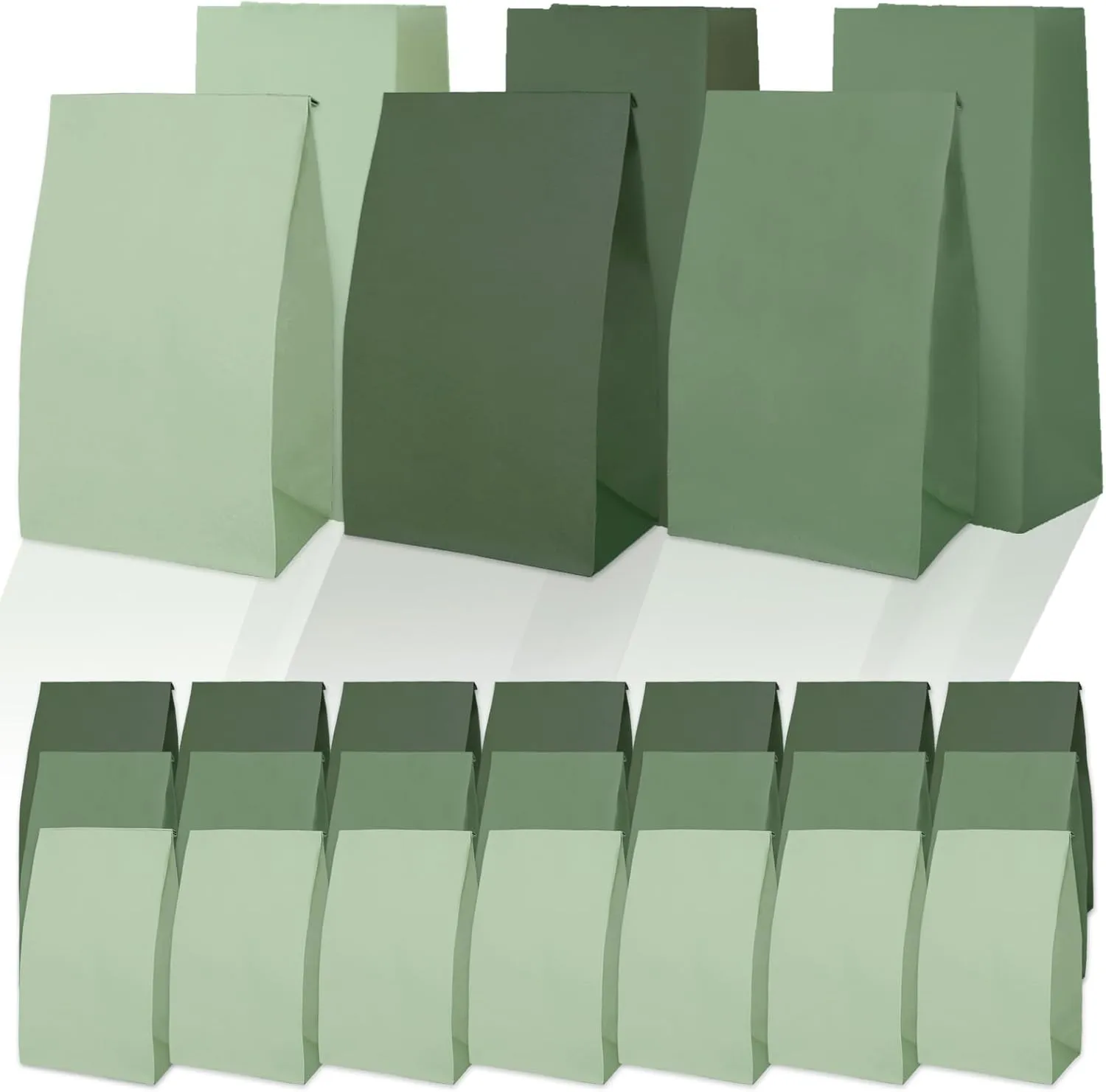 Whaline 36Pcs Sage Green Paper Gift Bags 3 Colors Gradient Green Party Favor Bags One Lucky Duck Goodie Treat Bag for Wedding Baby Shower Birthday Mallard Duck Party Supplies, 5.1 x 3.1 x 9.4 Inch