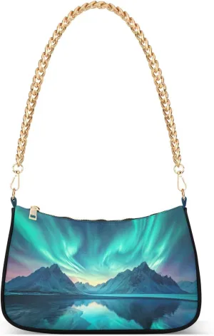 Wild Aurora Borealis Shoulder Bag for Women, Handbag with Chain Strap, Soft Purse Tote Bag for Ladies