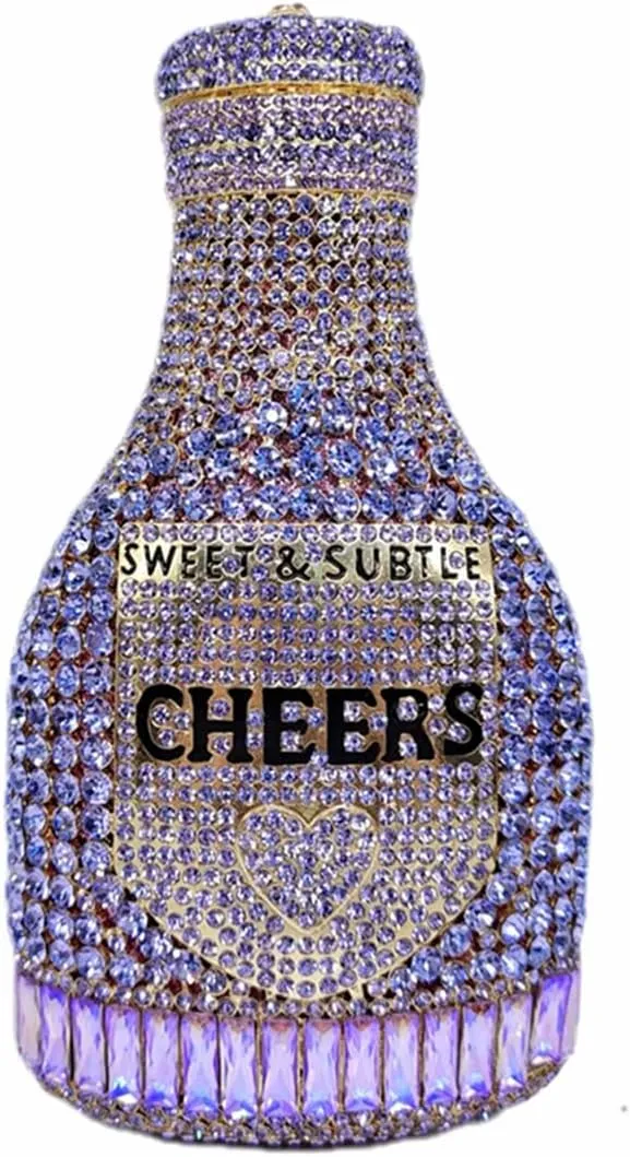 Women Champagne Bottle Rhinestone Clutch Unique Evening Bag Crystal Dinner Handbag Bride Purse for Party Cocktail