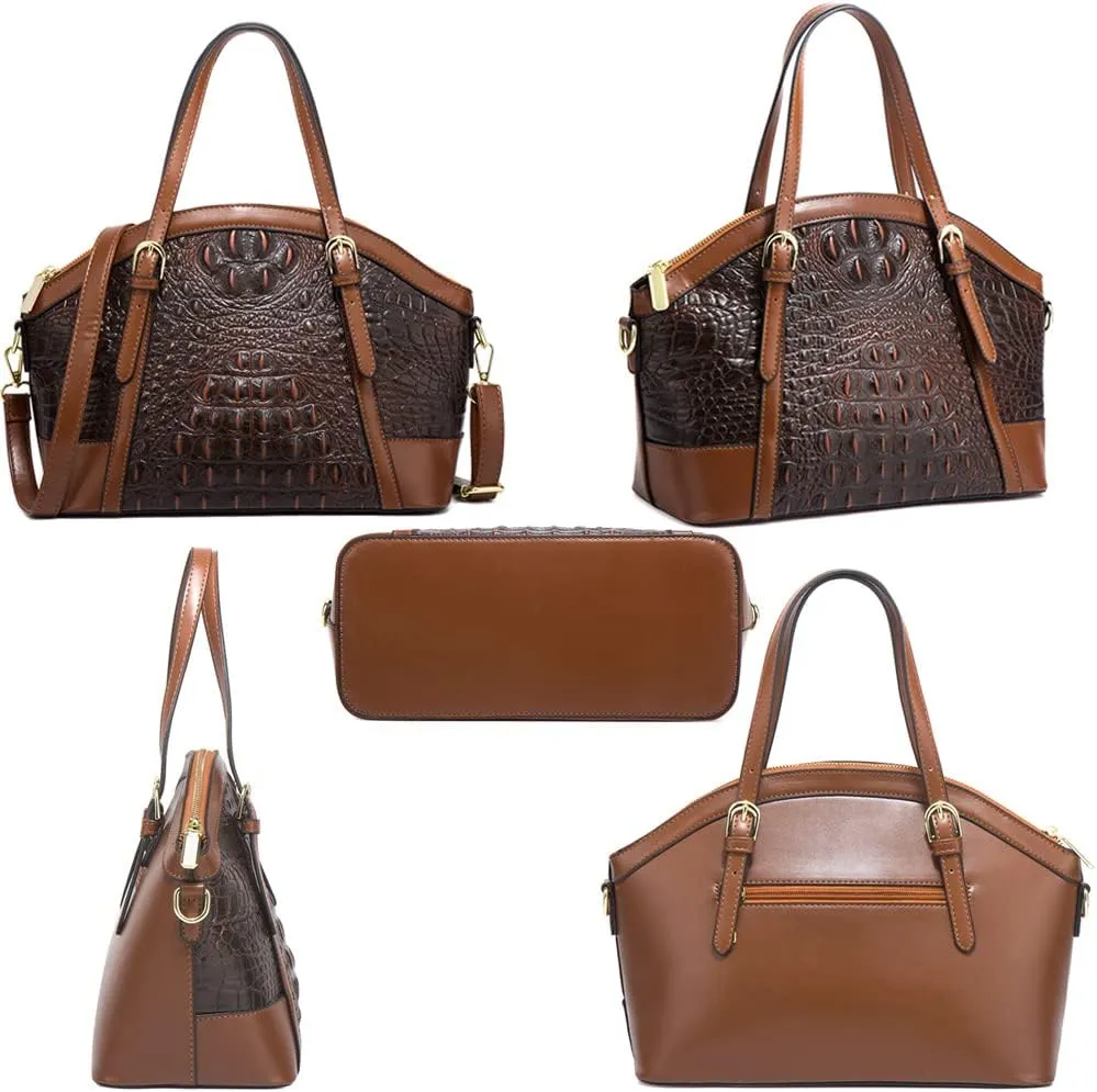 Women Handbags and Purses 3Pcs Set Embossed Crocodile Pattern Leather Tote Bags Wallet Handbag With Detachable Strap