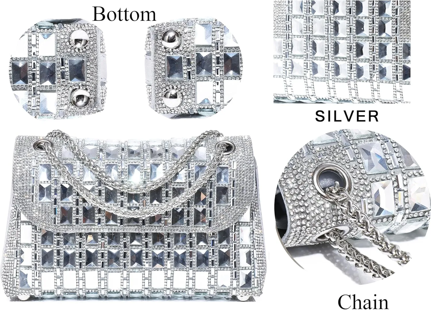 Women Lady Girl Bride Rhinestone Shoulder Bags For Prom Cocktail Party Wedding Engagement