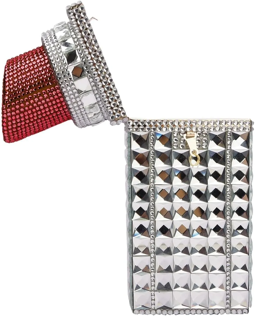 Women Lipstick Shape Inlaid Rhinestone Crystal Glitter Evening Bags Purses Clutch Sparkly Banquet Handbag