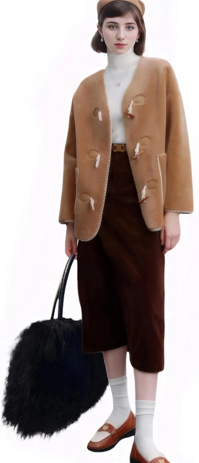 Women Luxury Real Lamb Mongolian Flush Wool Fur With Genuine Leather Handles Handbag
