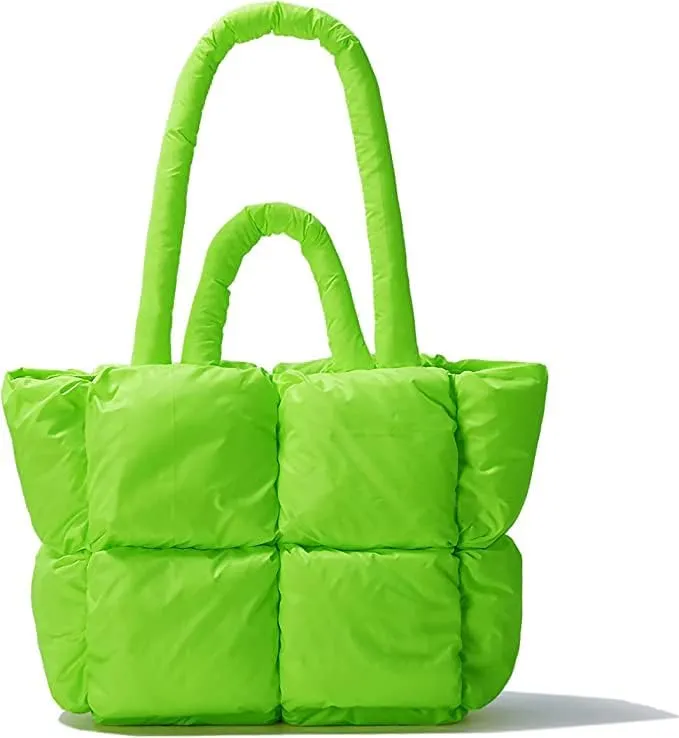 Women Padded Shoulder Bag Luxury Check Tote Bag Soft Pillow Handbag Quilted Puffy High Capacity Underarm