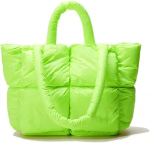 Women Padded Shoulder Bag Luxury Check Tote Bag Soft Pillow Handbag Quilted Puffy High Capacity Underarm
