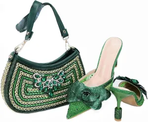 Womens African Themed Sparkly Evening Shoes and Clutch Combo Crystal Accented High Heels for Special