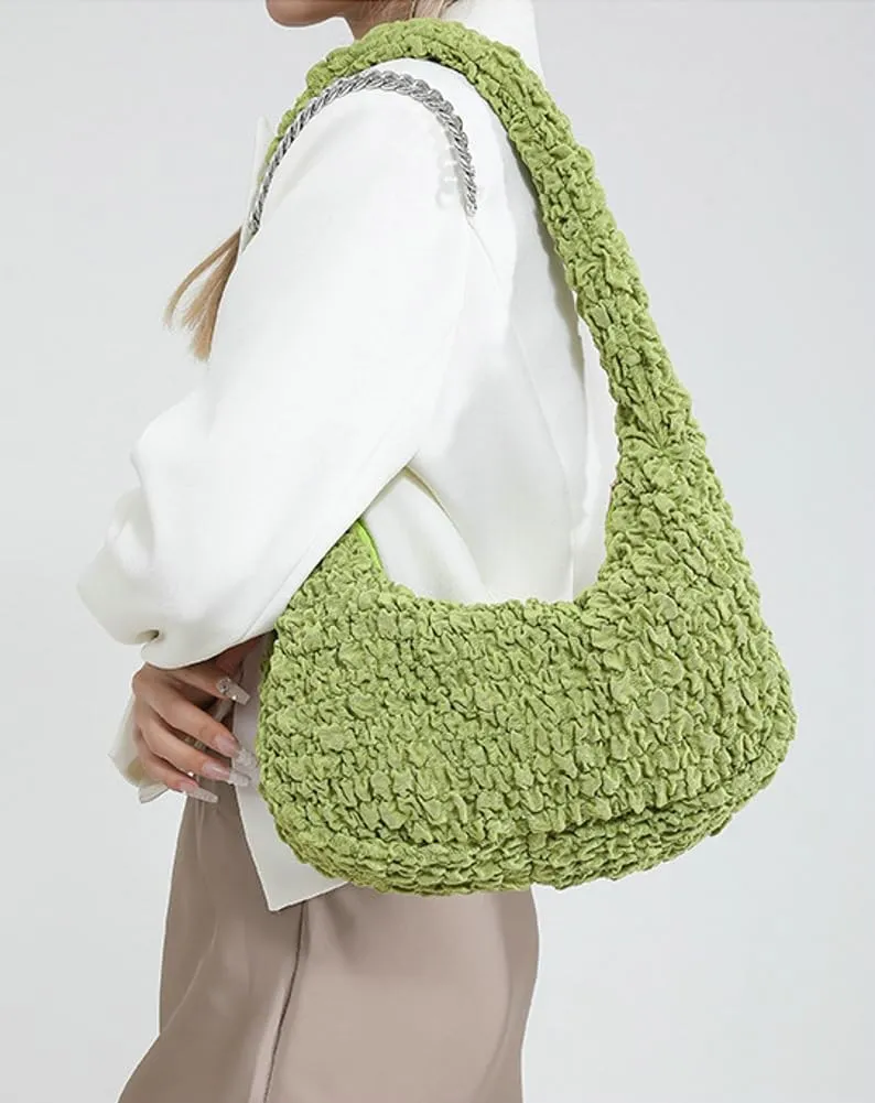 Womens Casual Cloud Shoulder Bag Large Dumpling Tote Purse Pleated Handbag Fluffy Top Handle Satchel Designed