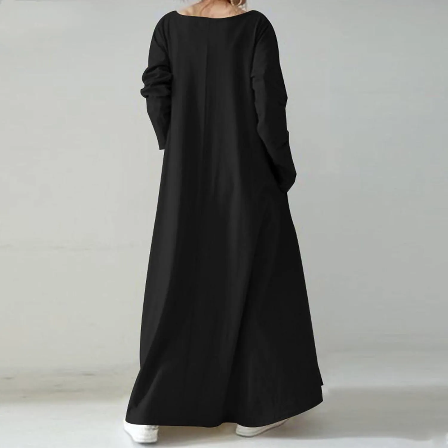 Womens Dresses Fall Casual Long Sleeve Solid V Neck Ruffle Flowy Maxi Dress Vintage Daily Vacation Dress 2024 Clothes