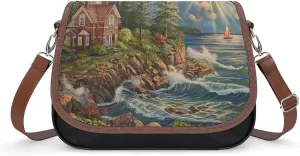 Women's Handbag Lighthouse Coast Landscape Satchel Bag Leather Crossbody Bag Waterproof Messenger Bag