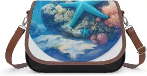 Women's Handbag Starfish Underwater Coral Reef Satchel Bag Leather Crossbody Bag Waterproof Messenger Bag