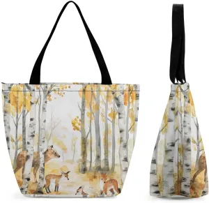 Women's Handbags Birch Tree Deers Shopping Bag Leather Tote Bag Satchel Bags
