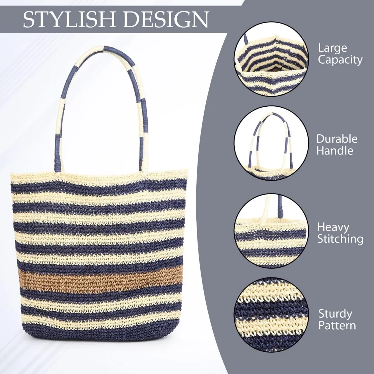 Women's Handmade Cotton Tote Bag – Bohemian Shoulder Bag, Spacious Hand-Crochet Vintage Knitted Shopping Bag