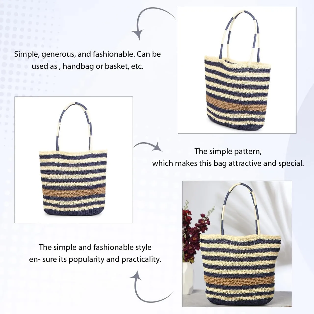 Women's Handmade Cotton Tote Bag – Bohemian Shoulder Bag, Spacious Hand-Crochet Vintage Knitted Shopping Bag