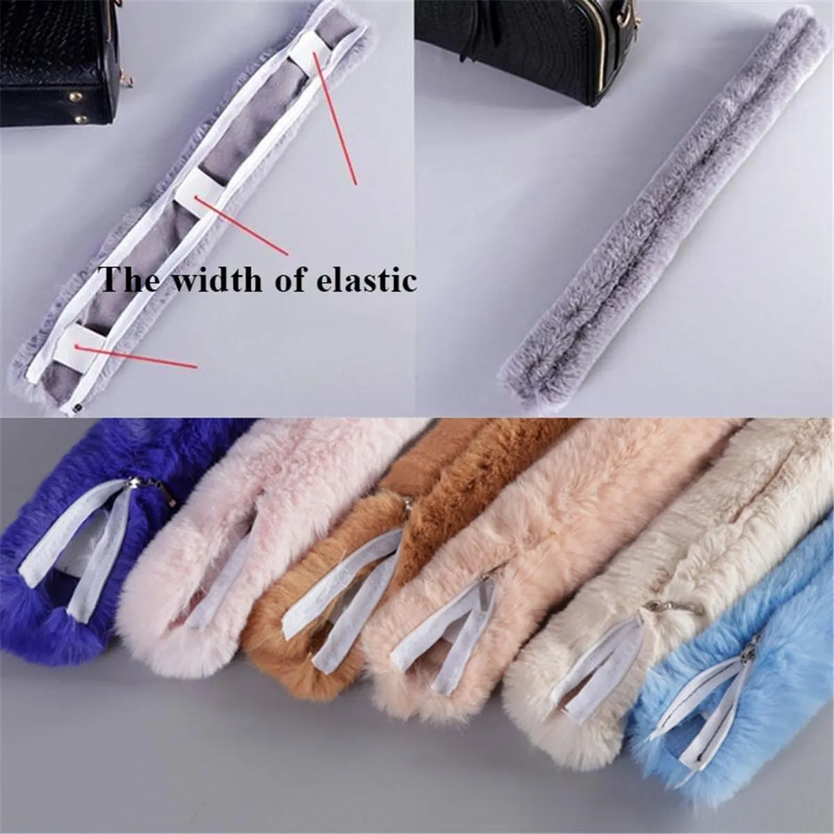 Womens Plush Bag Strap Shoulder Handbag Purse Chain Belt, Faux Fur Bags Accessories Handle Decorative Handle Cover with Zipper, Fluffy Replacement Bag Handle Strap Belt Cover