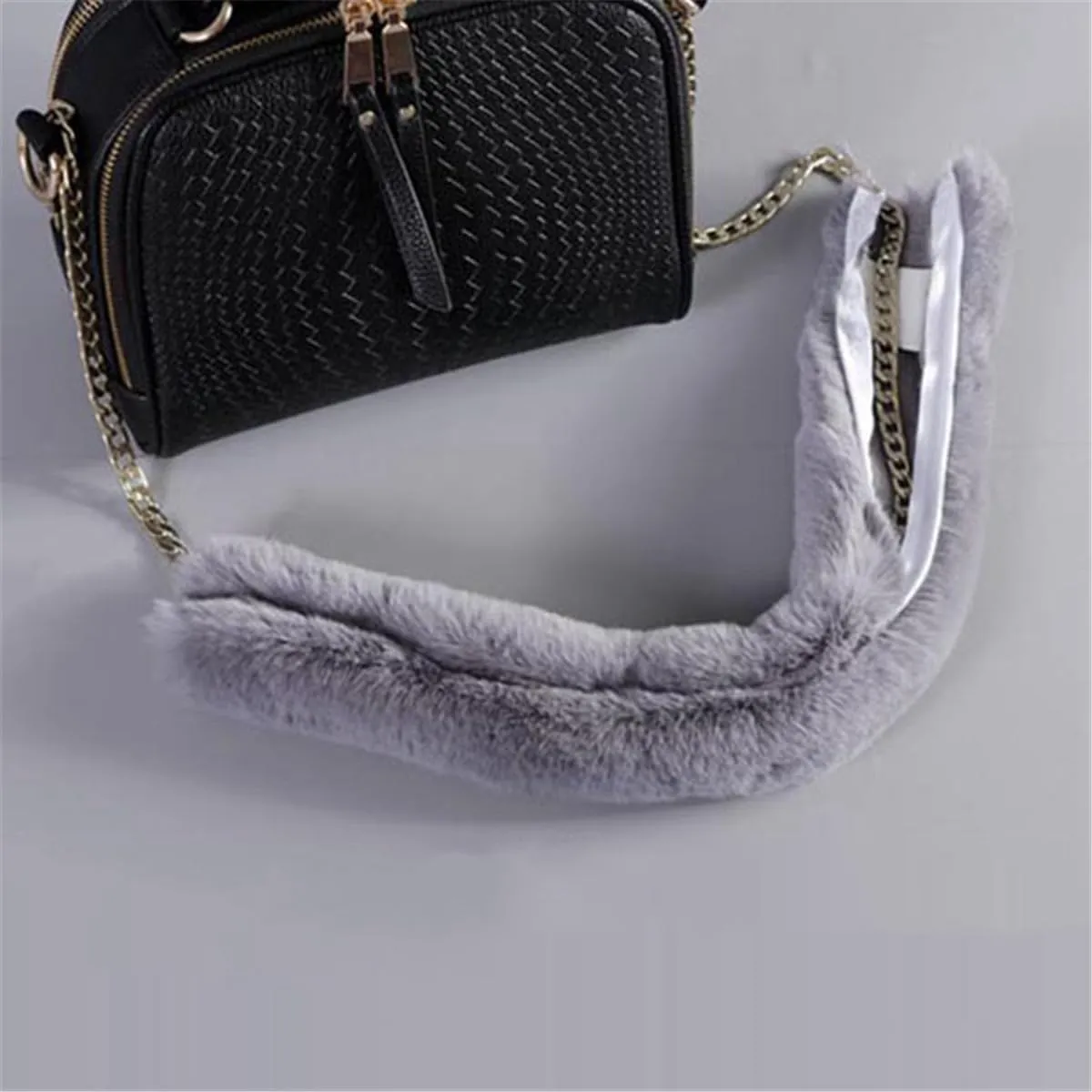 Womens Plush Bag Strap Shoulder Handbag Purse Chain Belt, Faux Fur Bags Accessories Handle Decorative Handle Cover with Zipper, Fluffy Replacement Bag Handle Strap Belt Cover