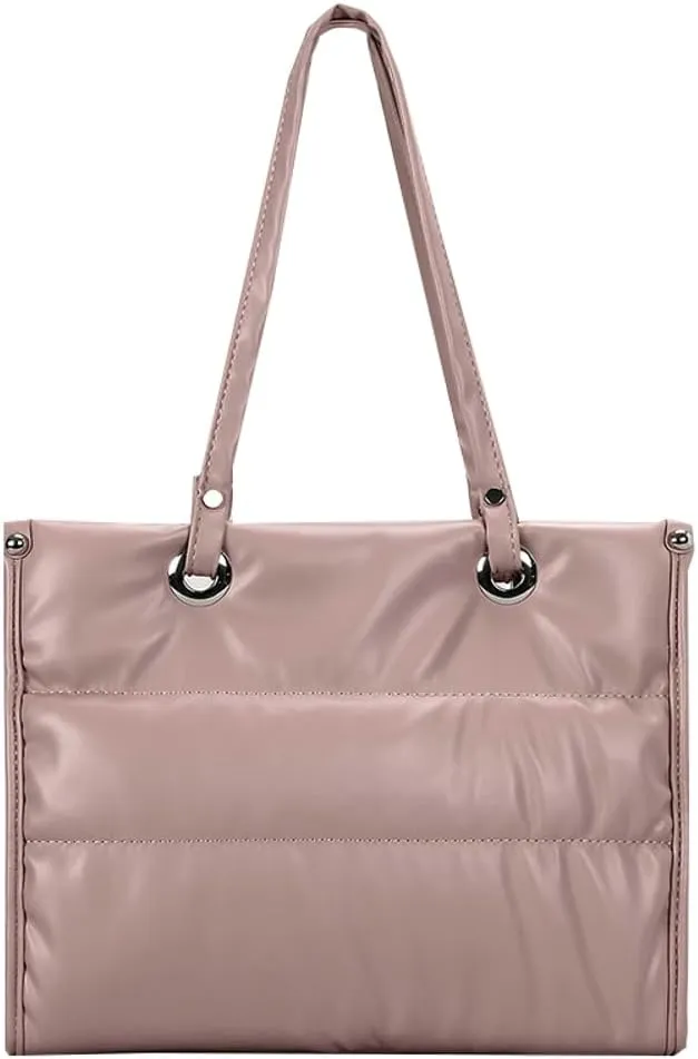 Womens Quilted Shoulder Bags Large PU Leather Tote Purse Padding Down Cotton Handbag Crossbody Top Handle Satchel