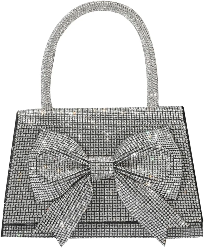 Womens Rhinestone Bow Clutch Purse Sparkling Evening Bag Crystal Clasp Tote Handbags for Formal Prom Party Wedding